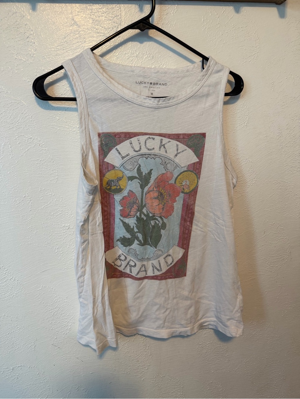 Lucky Brand White Graphic Tank with Floral Print